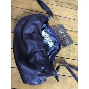 Vera Pelle Leather Clutch Purse Purple Made In Italy New